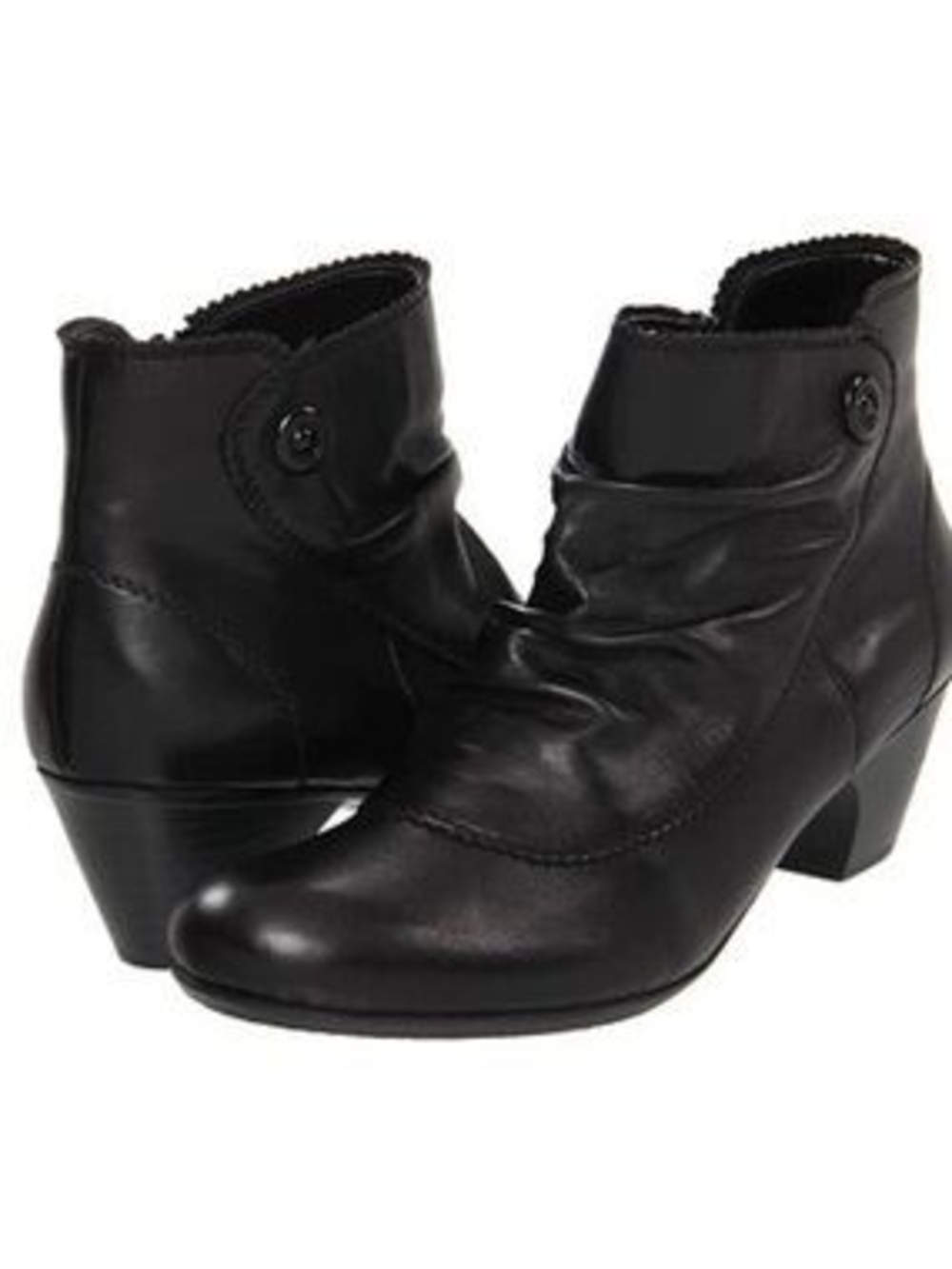 Rieker Louise Black Leather Ruched Ankle Boots